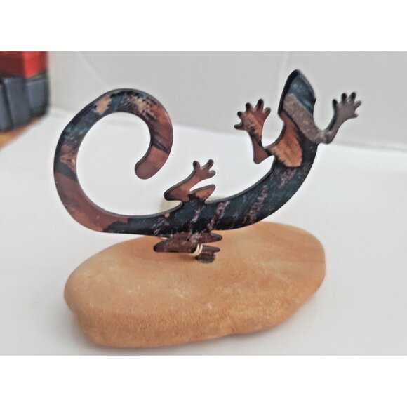Lazart Texas USA Copper double sided Story Gecko Lizard on Sandstone Base - Picture 11 of 15